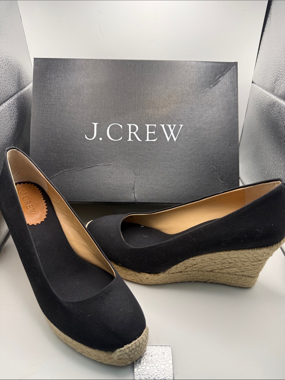 J. Crew Black Canvas Espadrille Wedge Heels